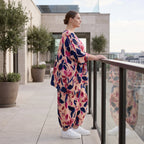 Satinshirt in Rose/Blau/Pink mit floralem Print in A-Linie fließend und weich fallend