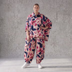 Satinbluse mit floralem Rose/Blau/Pink Print Hemdkragen Knopfleiste in gerundeter Form