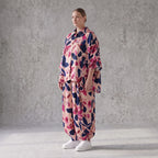 Satinbluse mit floralem Rose/Blau/Pink Print Hemdkragen Knopfleiste in gerundeter Form