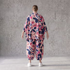 Ballonhose aus Satin mit Blumenprint in Rose/Blau/Pink mit Gummibund und Beuteltaschen