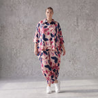 Ballonhose aus Satin mit Blumenprint in Rose/Blau/Pink mit Gummibund und Beuteltaschen