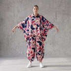 Ballonhose aus Satin mit Blumenprint in Rose/Blau/Pink mit Gummibund und Beuteltaschen