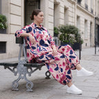 Ballonhose aus Satin mit Blumenprint in Rose/Blau/Pink mit Gummibund und Beuteltaschen