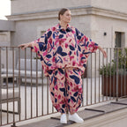 Ballonhose aus Satin mit Blumenprint in Rose/Blau/Pink mit Gummibund und Beuteltaschen