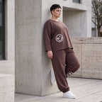 Lässige Oversizedhose aus French Terry mit Smileyprint und gesmoktem Saum extra lang