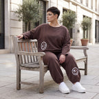 Lässige Oversizedhose aus French Terry mit Smileyprint und gesmoktem Saum extra lang