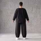 Oversized Hose aus flauschigem French Terry mit Smileydruck und bequem gesmoktem Saum