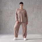 French-Terry Oversizedhose mit Smiley-Print gesmoktem Saum und Seitentaschen Streetstyle