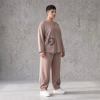 French-Terry Oversizedhose mit Smiley-Print gesmoktem Saum und Seitentaschen Streetstyle