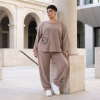 French-Terry Oversizedhose mit Smiley-Print gesmoktem Saum und Seitentaschen Streetstyle