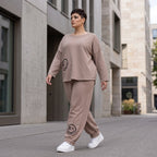 French-Terry Oversizedhose mit Smiley-Print gesmoktem Saum und Seitentaschen Streetstyle