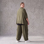 Khaki Lyocellbluse aus weichem Twill mit Hemdkragen gerundetem Schnitt und 3/4-Arm