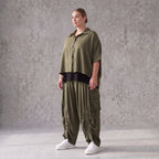 Khaki Lyocellbluse aus weichem Twill mit Hemdkragen gerundetem Schnitt und 3/4-Arm