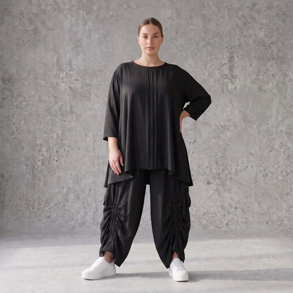Lyocellshirt in A-Linie mit Biesenmuster zipfeligem Saum und 3/4-Arm weich fallend locker