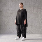 Lyocellshirt in A-Linie mit Biesenmuster zipfeligem Saum und 3/4-Arm weich fallend locker