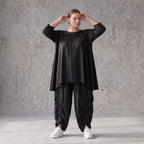 Lyocellshirt in A-Linie mit Biesenmuster zipfeligem Saum und 3/4-Arm weich fallend locker