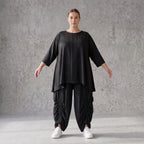Lyocellshirt in A-Linie mit Biesenmuster zipfeligem Saum und 3/4-Arm weich fallend locker