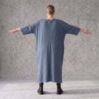 Petrolfarbenes Lyocelltwillkleid in A-Linie mit V-Ausschnitt und 3/4-Arm Seitentaschen