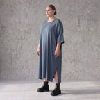 Petrolfarbenes Lyocelltwillkleid in A-Linie mit V-Ausschnitt und 3/4-Arm Seitentaschen