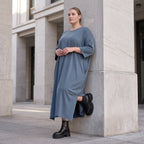 Petrolfarbenes Lyocelltwillkleid in A-Linie mit V-Ausschnitt und 3/4-Arm Seitentaschen