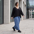 Blaue Ballonhose aus fließendem Slinkystoff mit Stretch und weitem Bein ohne Verschluss