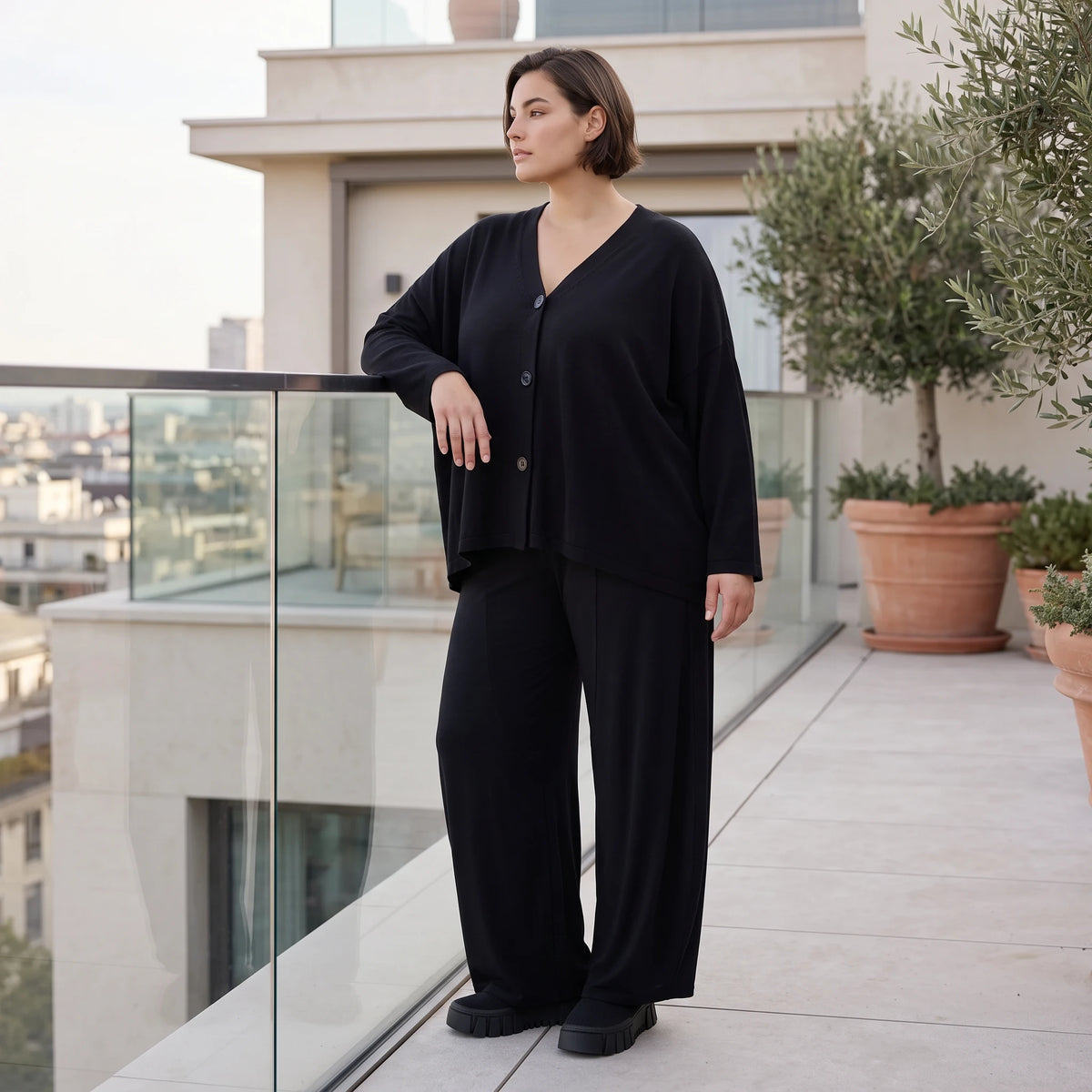 Ballonhose aus Slinky mit Stretch weites Bein als Schlupfhose fließend und elegant edel