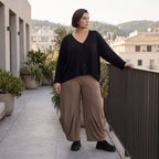 Ballonhose in Camel aus Slinkystoff mit Stretch in weiter Form für Alltag und Büro Look