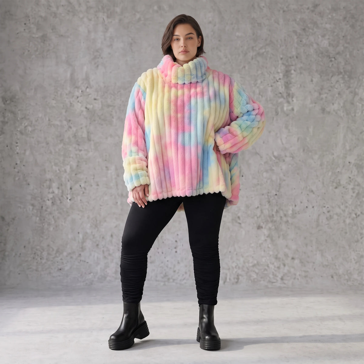 Plüschshirt in A-Linie mit Rollkragen und Langarm weich warm und kuschelig für Winter