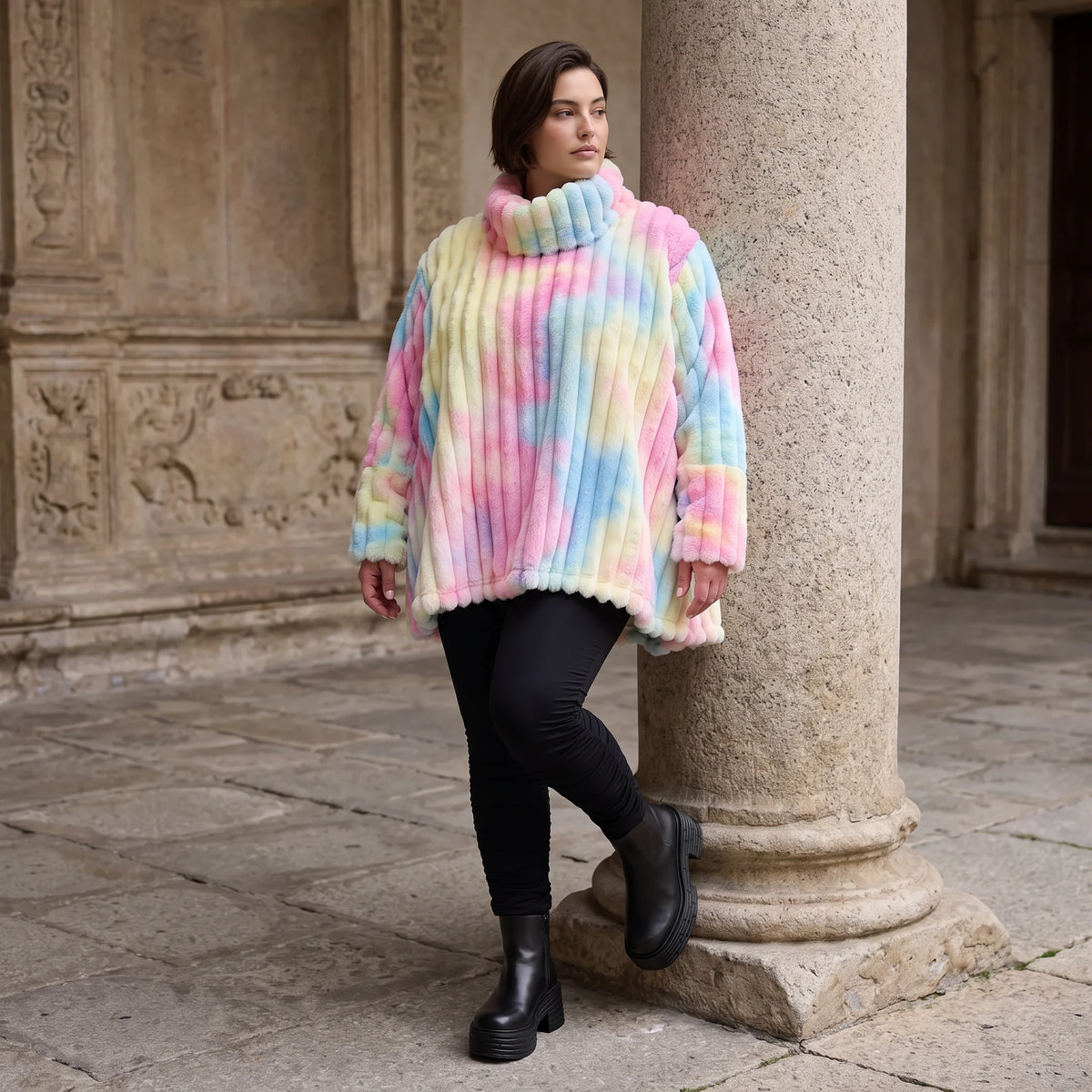 Plüschshirt in A-Linie mit Rollkragen und Langarm weich warm und kuschelig für Winter