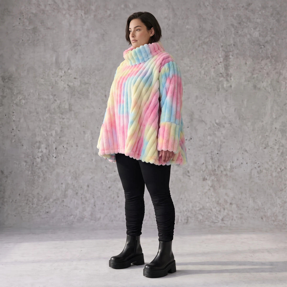 Plüschshirt in A-Linie mit Rollkragen und Langarm weich warm und kuschelig für Winter