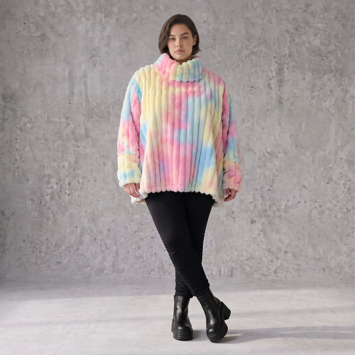 Plüschshirt in A-Linie mit Rollkragen und Langarm weich warm und kuschelig für Winter