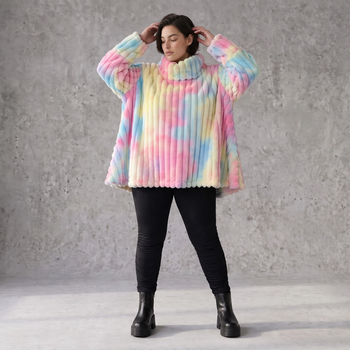 Plüschshirt in A-Linie mit Rollkragen und Langarm weich warm und kuschelig für Winter