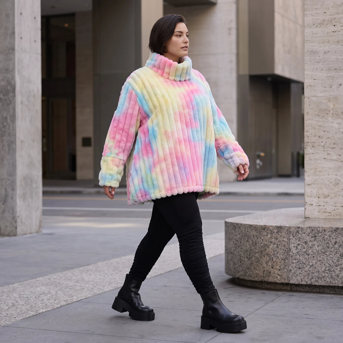 Plüschshirt in A-Linie mit Rollkragen und Langarm weich warm und kuschelig für Winter