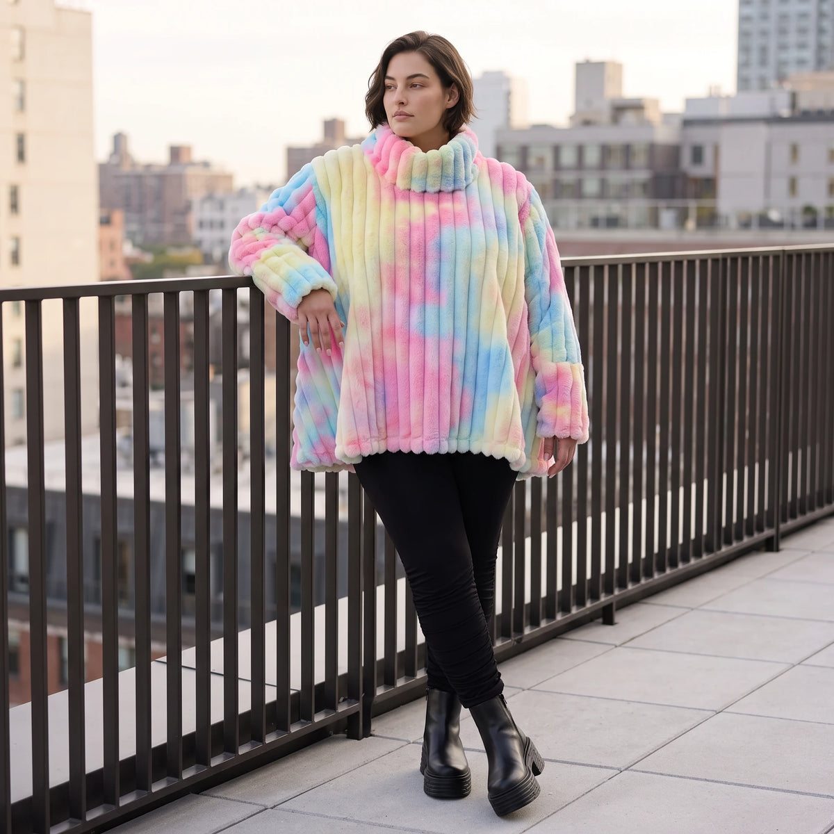 Plüschshirt in A-Linie mit Rollkragen und Langarm weich warm und kuschelig für Winter