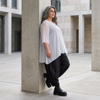 Leichtes Chiffonshirt in Weiss mit Rundhalsausschnitt 3/4-Arm und transparenter A-Linie