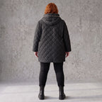 Gefütterte schwarze Kapuzenjacke im Denimlook mit geradem Schnitt warme Winterjacke