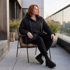Gefütterte schwarze Kapuzenjacke im Denimlook mit geradem Schnitt warme Winterjacke