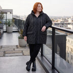 Gefütterte schwarze Kapuzenjacke im Denimlook mit geradem Schnitt warme Winterjacke