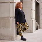 Ballonhose aus dehnbarem Romanit Jersey in Schwarz/Gelb mit weitem Hosenbein lässig