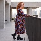 Weiches Romanitjerseykleid in Schwarz/Orange mit Ballonform Langarm Rundhalsausschnitt