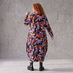 Weiches Romanitjerseykleid in Schwarz/Orange mit Ballonform Langarm Rundhalsausschnitt