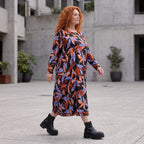 Weiches Romanitjerseykleid in Schwarz/Orange mit Ballonform Langarm Rundhalsausschnitt