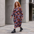 Weiches Romanitjerseykleid in Schwarz/Orange mit Ballonform Langarm Rundhalsausschnitt