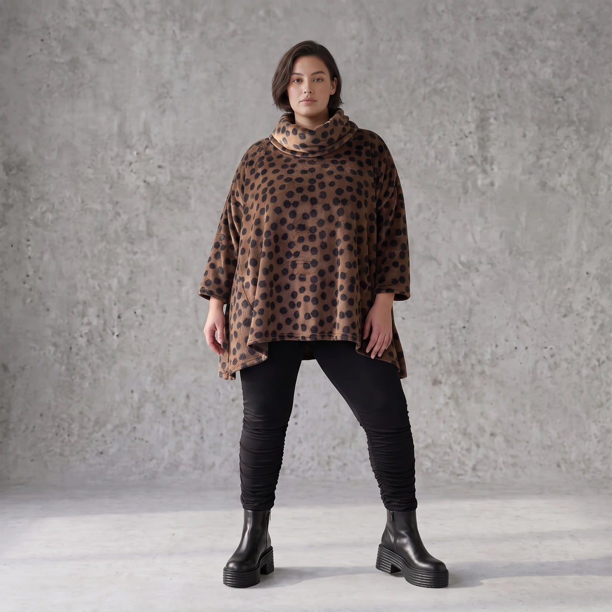 Plüschshirt mit Rollkragen in A-Linie weich warmes Basic für kalte Tage im Winter daheim