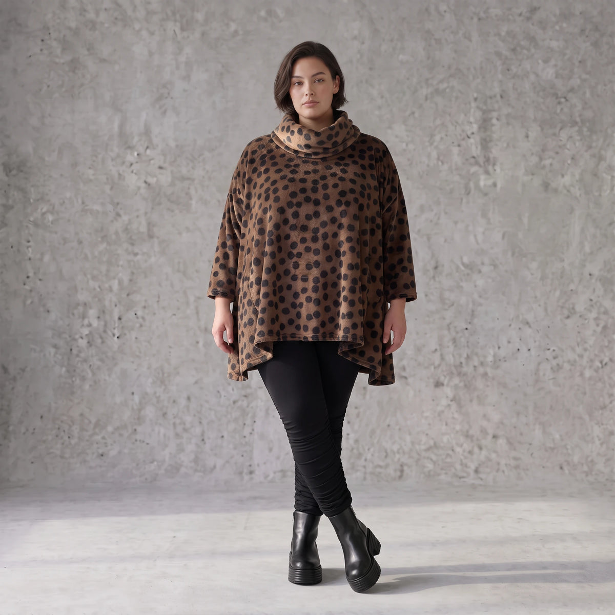 Plüschshirt mit Rollkragen in A-Linie weich warmes Basic für kalte Tage im Winter daheim