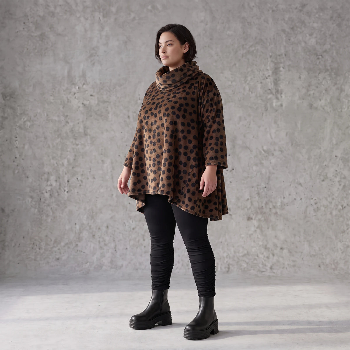 Plüschshirt mit Rollkragen in A-Linie weich warmes Basic für kalte Tage im Winter daheim