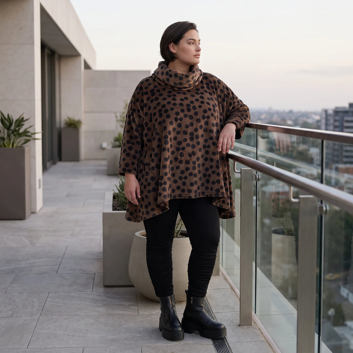 Plüschshirt mit Rollkragen in A-Linie weich warmes Basic für kalte Tage im Winter daheim