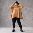 Kuscheliges Plüschshirt in Camel mit Rollkragen und schmeichelnder A-Linie Basic Look
