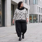 Grau/Schwarzes Feinstrickshirt mit Rollkragen mit geradem Schnitt aus Stretchqualität