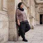 Feinstrick Rollkragenpullover in Beige/Schwarz mit geradem Schnitt kuschelig weich warm